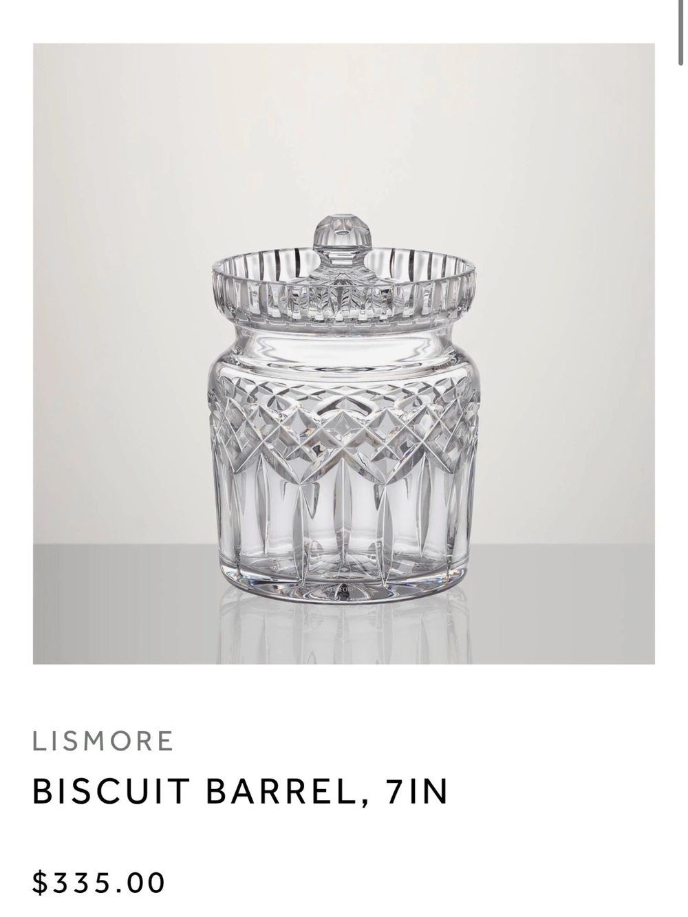 Waterford Lismore — Crystal Biscuit Barrel with Lid